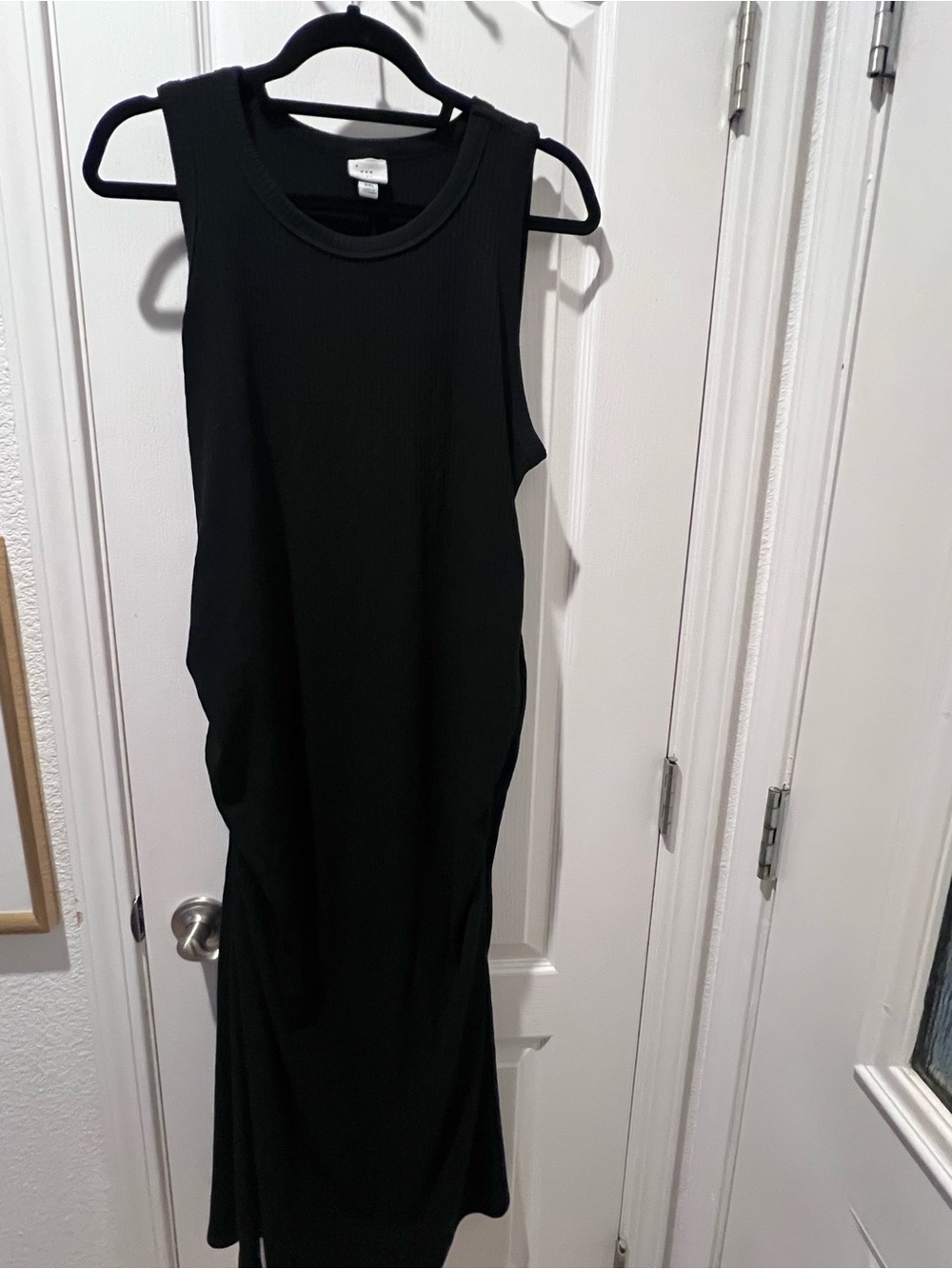 A New Day Black Solid Bodycon Ruched Stretch Knit Round Neck Midi Dress XXL